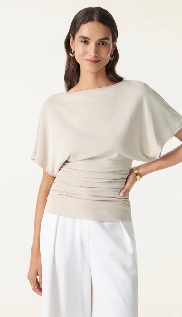 OGL Top Size M NEW Sandwashed Effortless Boatneck Batwing Sleeve Side Ruched